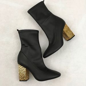 TopShop Haven Electroplated Gold Heel Sock Boots